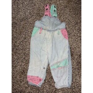 Vintage Lee Baby Denim Overalls Patchwork Striped Balloon 18m USA Rare Snap